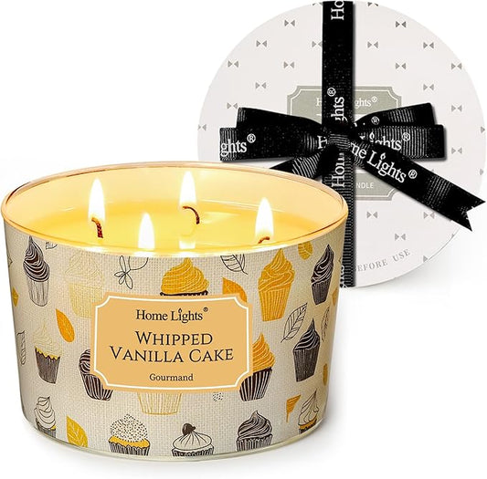 HomeLights Scented Candles for Women & Men, 18oz Candle Jars Aromatherapy 4-Wick Candle, Ideal for Rustic Modern Home Decor and Gifts, Whipped Vanilla Cake