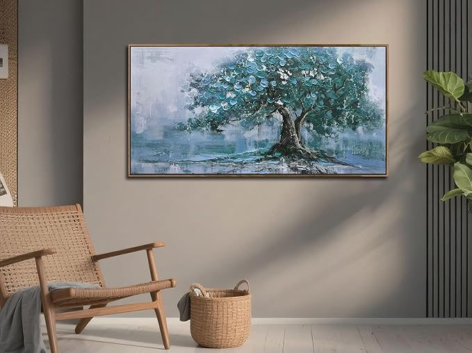 Ardemy Framed Tree Canvas Wall Art for Living Room Teal Tree of Life Landscape Bedroom Pictures Wall Decor Nature Paintings Artwork for Walls Home Office Dining Room Kitchen 40"x20"