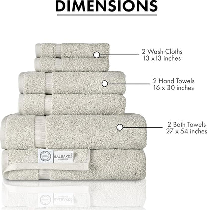 SALBAKOS 100% Turkish Cotton 6-Piece Towel Set | Heirloom Quality Hotel & Spa Collection | Soft, Super Absorbent 2 Washcloth, 2 Hand, 2 Bath Towel Sets | Made in Turkey (Stone, 6 Piece Towel Set)