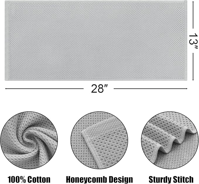 Kitinjoy 100% Cotton Waffle Weave Kitchen Towels, 6-Pack Super Soft and Absorbent Dish Towels for Drying Dishes, Kitchen Hand Towels, 13 in x 28 in, Light Grey