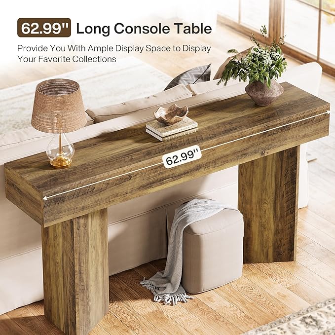 Tribesigns 1 Console Table Console Table for Entryway MDF Farmhouse Rustic Brown Narrow Wooden 63-inch Entryway Sofa Long Couch Foyer Hallway Living Room Wood -Brown 13.78" D x 62.99" W x 33.46" H