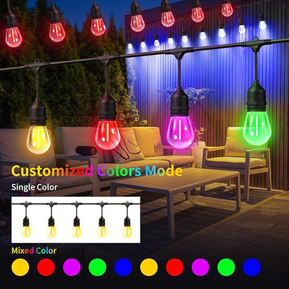 26FT Outdoor String Lights, Outdoor Lights for Patio,with 12+2 LED RGBW Color Change,3000K Bright White Waterproof Bulbs, Dimmer & Remote, Customized 12 Colors & 4 Modes, for Backyard Decor