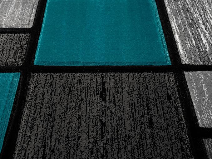 Ultra Soft Area Rug Hand Carved - Modern Abstract Design for Indoor Living Room & Bedroom - Stain Resistant, Easy to Clean - (5x7, Turquoise)