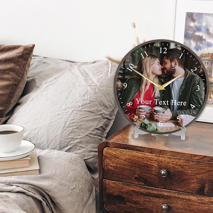 Custom Family Wall Clock with Photo Text, Personalized Picture Wall Clocks for Living Room Decor Customized Gift for Christmas Birthday Anniversary Wedding Valentine's Fits Kitchen Bathroom
