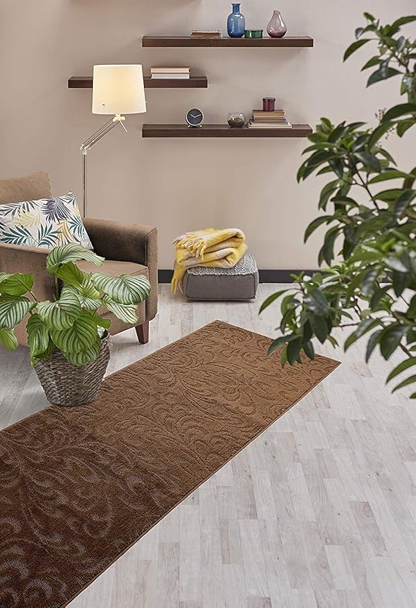 20 FT Extra Long Carpet Runner Rug with Rubber Backing, Non-Slip Washable Brown (26" X 20'), Custom Floor Mat for Kitchen Hallway Stairs Bedroom Bathroom Entryway, Your Choice of Length, Floral