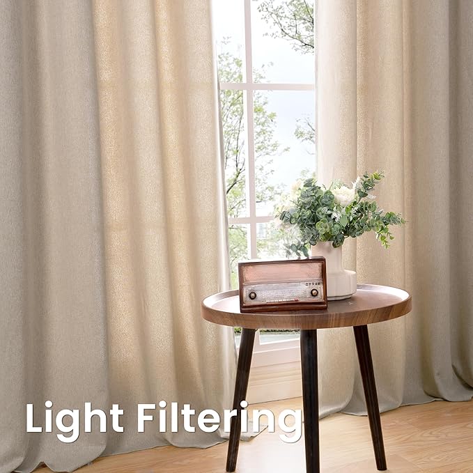 BGment Oatmeal Linen Curtains for Short Windows 45 Inch Length 2 Panels, Thick Textured Privacy Drapes Light Filtering for Bedroom Farmhouse Living Room Grommet Top, Each 52 Inch Wide