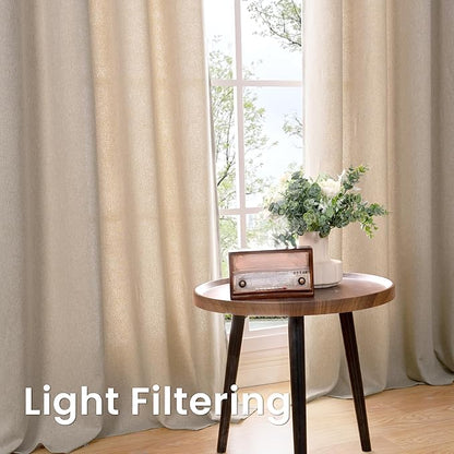 BGment Oatmeal Linen Curtains for Short Windows 45 Inch Length 2 Panels, Thick Textured Privacy Drapes Light Filtering for Bedroom Farmhouse Living Room Grommet Top, Each 52 Inch Wide