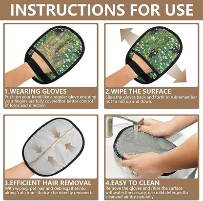 Pet Grooming Gloves Reusable Dog & Cat Hair Remover for Furniture, Car Interiors Multi-Surface Deshedding Tool for Carpets, Bedding & Home Cleaning
