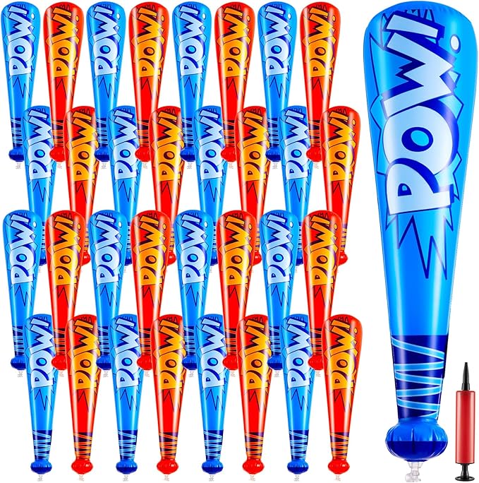 Seematn 32 Pcs Pow Inflatable Baseball Bats 17 Inch Inflatable Blow up Bats for Kids Carnival Game Prizes Bulk Baseball Party Favors Carnival Hero Sports Prizes (Dark Blue,Red)