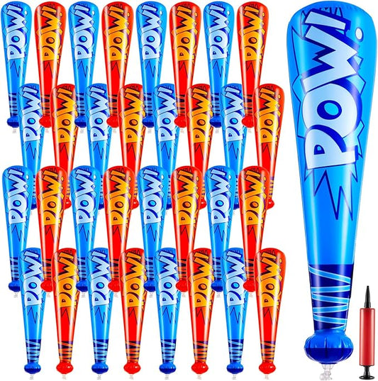 Seematn 32 Pcs Pow Inflatable Baseball Bats 17 Inch Inflatable Blow up Bats for Kids Carnival Game Prizes Bulk Baseball Party Favors Carnival Hero Sports Prizes (Dark Blue,Red)