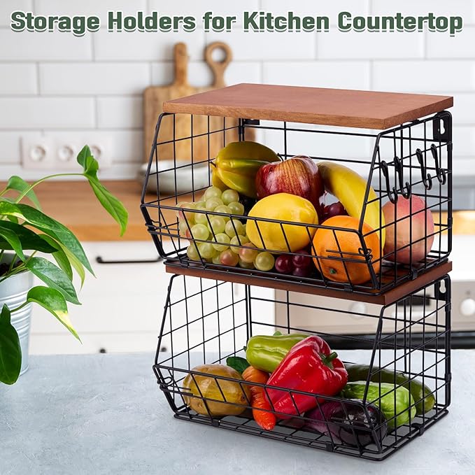 2 Pack Large Trash Bag Holder, Stackable Kitchen Pantry & Laundry Organizers with Wood Lid, Collapsible Garbage Bag Dispenser Storage for Under Sink Cabinet Shelf Countertop Organization