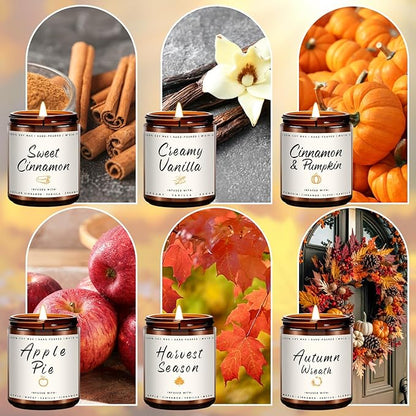 Auelife Scented Candles, 6 Pack Winter Candle Set, 42 oz Holiday Soy Candles, Candle Gifts Set for Men and Women, Home Decor of Wreath/Apple/Latte/Harvest/Vanilla/Cinnamon
