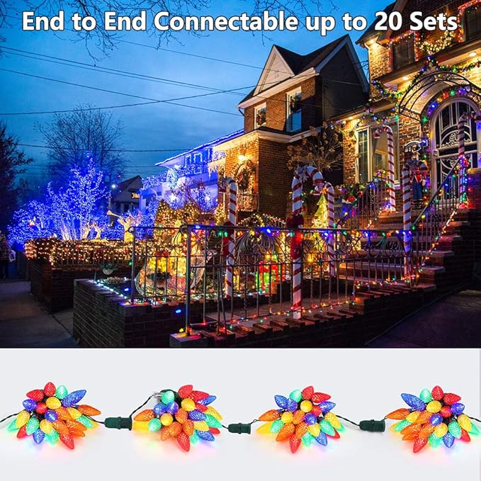 Brizled Christmas Lights Multicolor, 33ft Mini 100 LED Christmas String Lights, 120V UL Certified Xmas Tree Lights Connectable Colored Xmas Light Indoor Outdoor for Tree Patio Party Roof Holiday Decor