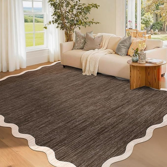 GarveeHome Scalloped Area Rug 4x6 Washable Rug Modern Traditional Floor Cover Foldable Soft Retro Entryway Rug Indoor Distressed Non Slip Carpet Floral Print Mat Bedroom Living Room Bathroom, 4'x6'
