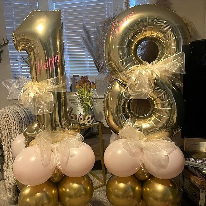 Champagne Gold 8 Balloons, 40" Giant Helium Foil Number 0-9 Light Gold Birthday Balloon for Boys Girls, Self Inflating Digit 8 Balloons for Women Men Anniversary Graduation Party Decorations Supplies