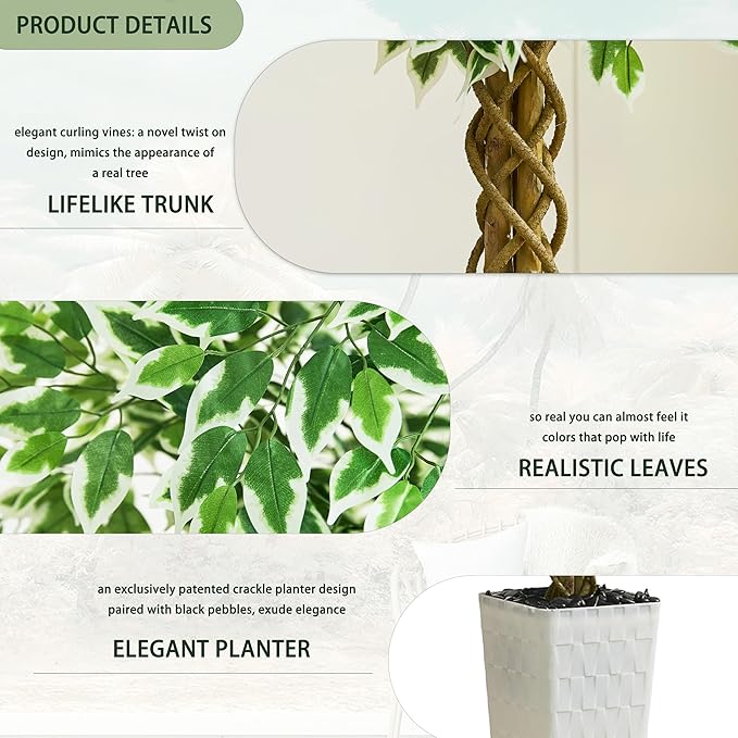 Artificial Ficus Tree (1, Crack-White, 6FT)