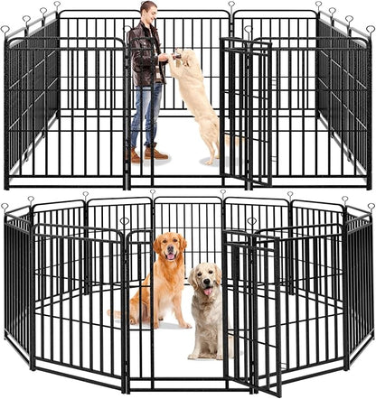 Dog Playpen Outdoor 12 Piece Panels Heavy Duty Dog Fence 47" Height with Thick Pipe Anti-Rust with Doors Portable for RV Camping Yard, Total 27FT, 57 Sq.ft, Snowy Black