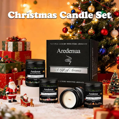 Winter Candles Set | 4 Pack Holiday Scented Candles - Cozy Winter Soy Candle Scents of Balsam Cedar/Firewood/Cinnamon & Cloves/Cookies - Holiday Aromatherapy Candle Gifts for Women Men