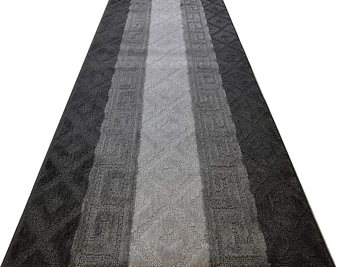 Custom Cut Hallway Runner Rug, Slip Resistant, 31 Inch Wide X Your Choice of Length, Meander Anthracite, 31 Inch X 4 feet, Doormat