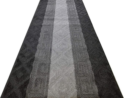 Custom Cut Hallway Runner Rug, Slip Resistant, 31 Inch Wide X Your Choice of Length, Meander Anthracite, 31 Inch X 6 feet