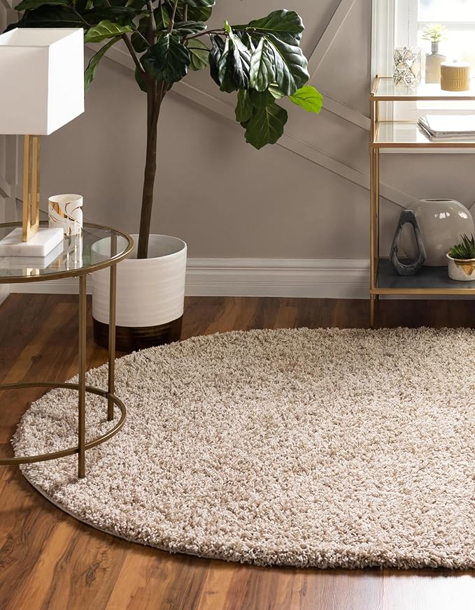 Unique Loom Solid Shag Collection Area Rug (5' 1" x 8' Oval, Taupe)