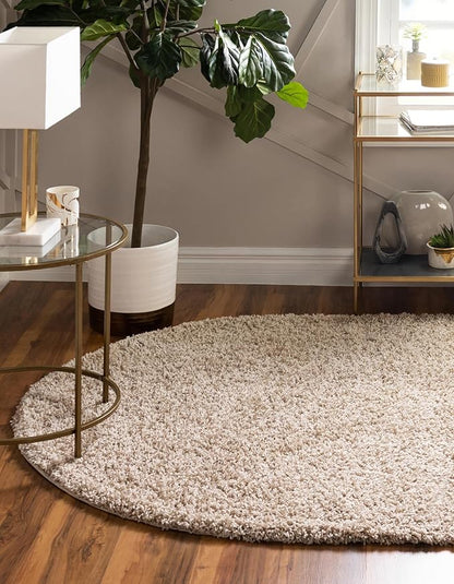 Unique Loom Solid Shag Collection Area Rug (5' 1" x 8' Oval, Taupe)