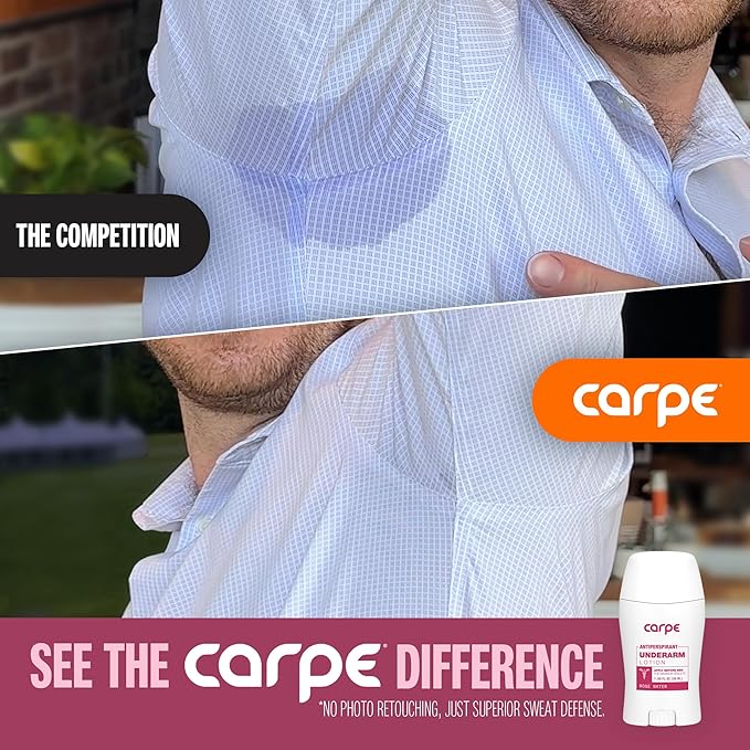 Carpe Clinical Strength Underarm Antiperspirant for Women with Rose Water scent, Combat excessive sweating Stay fresh and dry, Great for hyperhidrosis (Pack of 2)