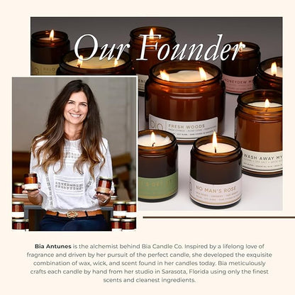 Bia Candle Co Soy Blend Candle, Vanilla & Sandalwood with Sweet Orange – Long-Lasting Clean Burn, Lead-Free Wick, Brown Glass Jar with Gold Lid – Amber Santal, 7 oz
