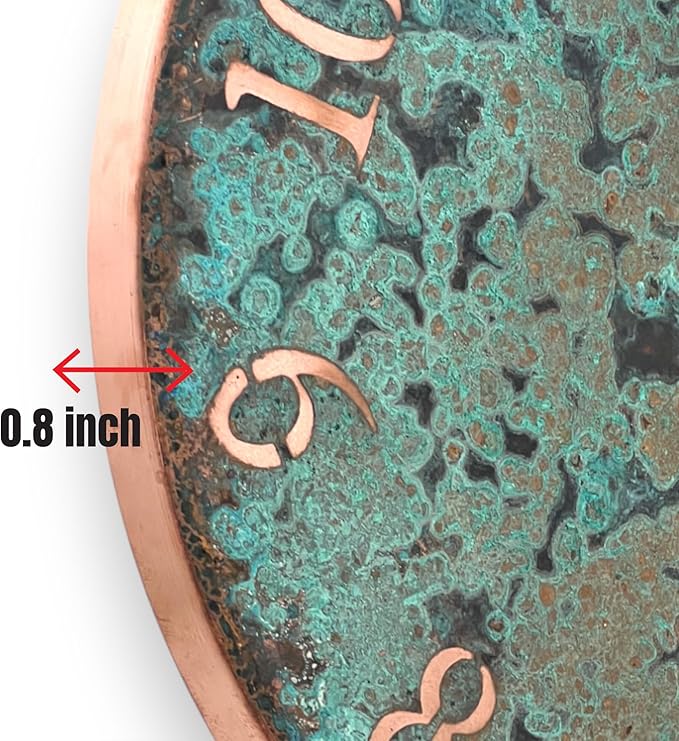 Handmade Pure Copper Wall Clock for Home Decoration, Decor Clock for Living Room, Bedroom and Kitchen, Rustic Decorative Mural Clock Art for Farmhouse (Numbers of Patina, 17.7)