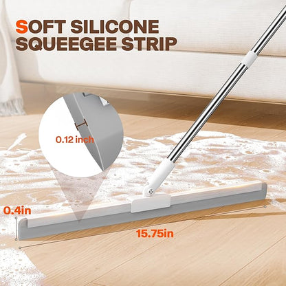 Silicone Squeegee for Floor, 180° Rotating Squeegee Broom, Floor Squeegee with a Long Handle, Squeegee for Water and Pet Hair Removal on Bathroom Floors, Tile, Glass, Indoor Window Cleaning Tool
