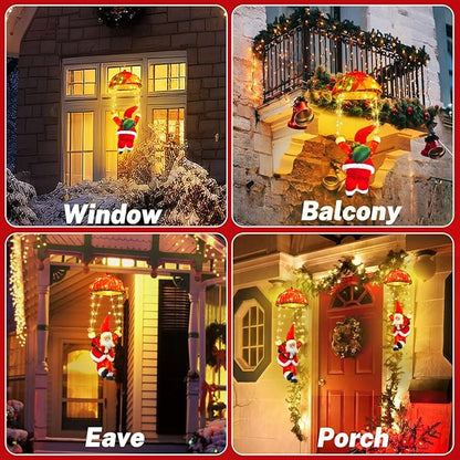 Christmas Lights Outdoor Indoor, Santa Claus Parachute LED Lights, 8 Modes & Timer Christmas Decorations Lights Outside Inside for Window, Garden, Home, Porch, Xmas Tree Decor (Warm White) ﻿