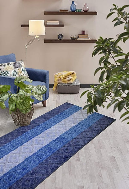 Custom Cut Hallway Runner Rug, Slip Resistant, 31 Inch Wide X Your Choice of Length, Meander Blue, 31 Inch X 29 feet