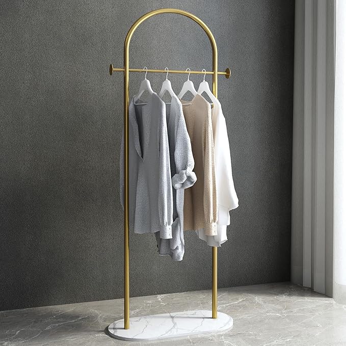 Gold Clothing Rack, Small Clothes Rack with Marble Base, Heavy-duty Coat Racks Freestanding for Boutiques,Modern garment racks for hanging clothes,Can Hang Jacket Garment, Hat, Scarf 20.5" W