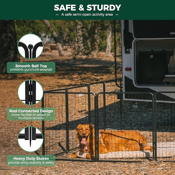 FXW Rollick Unleashed Dog Playpen for Indoor, Yard, RV Camping, 32 inch 32 Panels for Small and Medium Dogs, Black│Patented