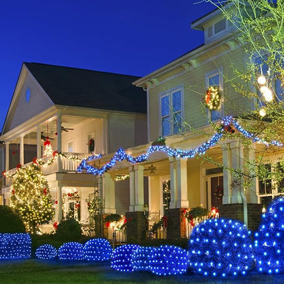 WBao Christmas Lights, 200LED 8.4ft x 5.2ft Net Lights Outdoor Mesh Light with 8 Modes, Timer, UL Certified, End to End Connectable, Waterproof for Lawn, Bushes Outdoor Christmas Decorations, Blue