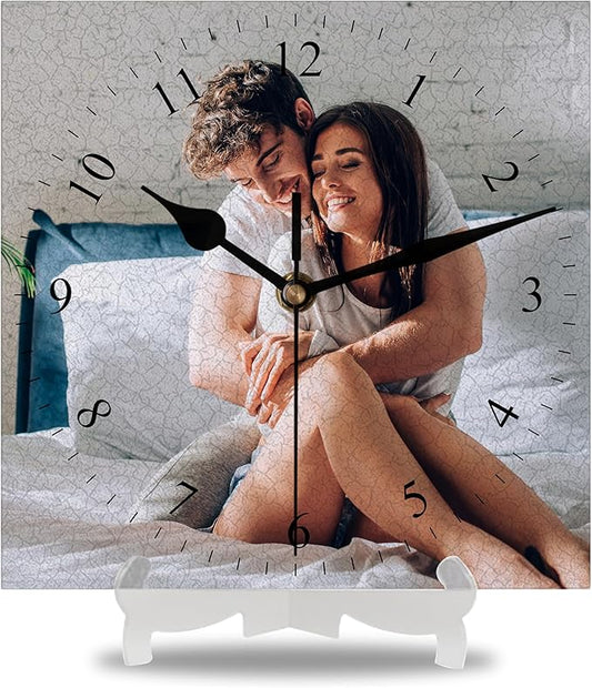 Custom Square Family Wall Clock with Photo Text, Personalized Picture Wall Clocks for Living Room Decor Customized Gift for Christmas Birthday Wedding Valentine's Fits Kitchen Bathroom