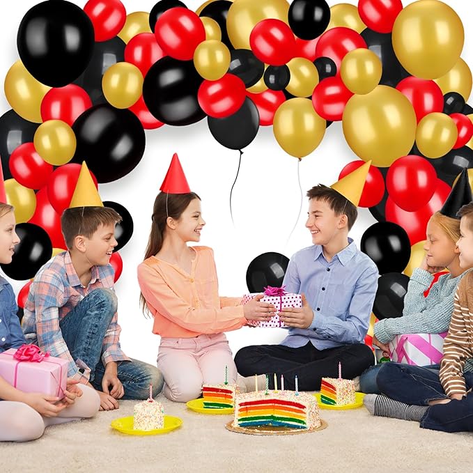 TecUnite 100 Pcs Red Black Gold Latex Balloons 13 Inch Colorful Round Balloons for Wedding Birthday Festival Racing Car Poker Card Party Decoration