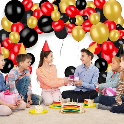 TecUnite 100 Pcs Red Black Gold Latex Balloons 13 Inch Colorful Round Balloons for Wedding Birthday Festival Racing Car Poker Card Party Decoration