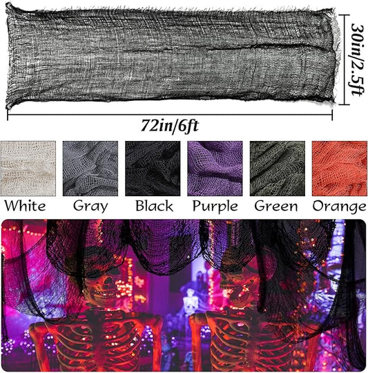 Legigo 6 Pack Halloween Creepy Cloths Cheesecloths, Spooky Black Mesh Fabric Cheese Cloths for Crafts, Scary Gauze Fabric for Party Supplies Home Wall Doorway Outdoor Yard Decor(6 Colors)