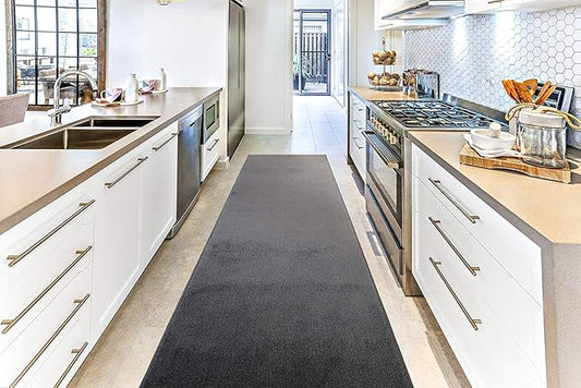 Custom Size Hallway Carpet Runner Rug, Slip Resistant, 31 Inch Wide X Your Choice of Length, Solid Anthracite Grey, 31 Inch X 3 feet, Doormat