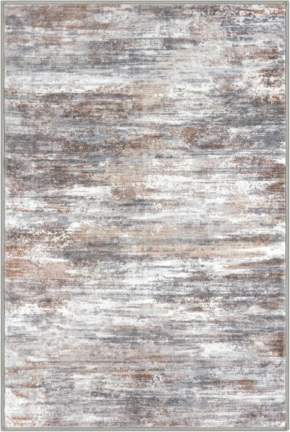 KOZYFLY Modern Abstract Small Area Rugs 2x3, Washable Kitchen Rug Non-Slip Soft Small Bathroom Rug, Multi Grey Striped Entryway Rugs Print Faux Wool Doormat for Bedside Entrance Bedroom Sink