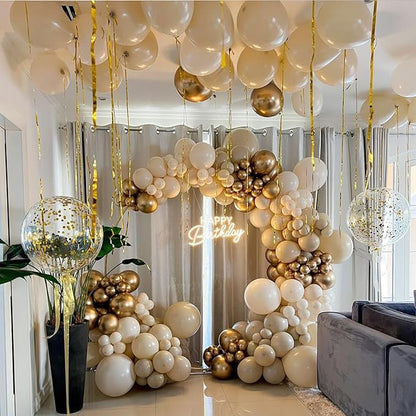 White Sand Balloons Set, 60 Pcs 12 Inch Double Stuffed Beige Boho Balloons with Metallic Chrome Champagne Nude Neutral Cream Balloon for Wedding Bridal Baby Shower Birthday Party Decorations