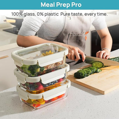 Vtopmart 5 Pack 35oz Glass Food Containers with Glass-Lids & Air Vent, Meal Prep Food Container Sets, Reusable Lunch box for leftovers, Save for Microwave, Oven, Freezer, and Dishwasher, BPA Free