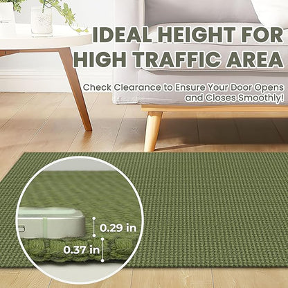 Braided Runner Rug 3x8 Ft Washable Runners for Hallways Non Slip Rubber Backed Kitchen Runners Cotton Entryway Runner Indoor, Woven Floor Carpet for Hall Kitchen Bedroom, Green