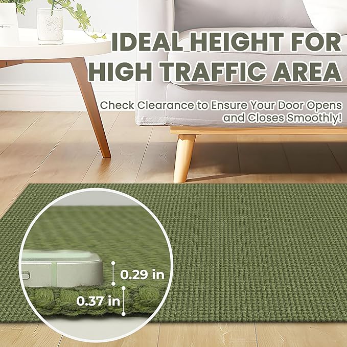 Braided Runner Rug 2x8 Ft Washable Runners for Hallways Non Slip Rubber Backed Kitchen Runners Cotton Entryway Runner Indoor, Woven Floor Carpet for Hall Kitchen Bedroom, Green
