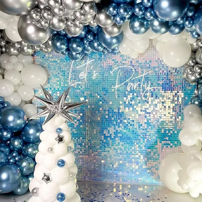 60 Pcs Baby Blue and Silver Balloons, 12 Inch Light Blue Dusty Pale Blue White Latex Balloons with Chrome Metallic Silver Party Balloons for Boys Baby Shower Baptism Winter Birthday Party Decorations