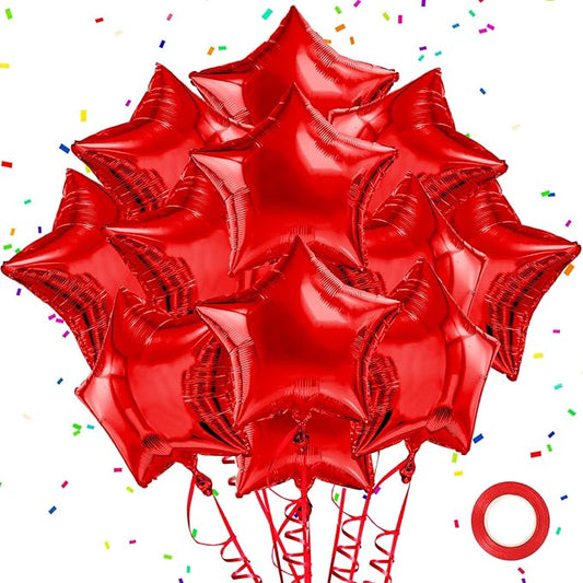 Red Star Balloons Foil Mylar Balloon Set Helium Metallic 12pcs 18 Inch Red Birthday Decorations Room Decor Graduation Decorations 2025 Party Decoration Baby Shower Anniversary Wedding