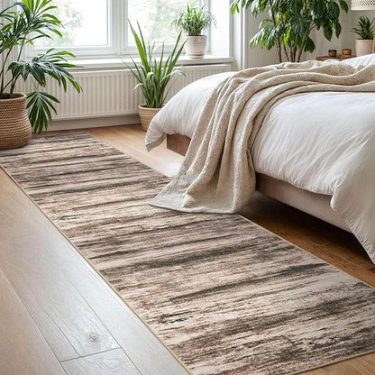KOZYFLY Modern Abstract Kitchen Runner Rug, 2x8 Washable Rug Runner Non-Slip Soft Hallway Runner Rugs, Print Blush Brown Carpet Runner for Entryway Bathroom Laundry Room Foyer