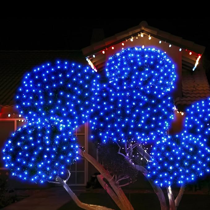 WBao Christmas Lights, 200LED 8.4ft x 5.2ft Net Lights Outdoor Mesh Light with 8 Modes, Timer, UL Certified, End to End Connectable, Waterproof for Lawn, Bushes Outdoor Christmas Decorations, Blue