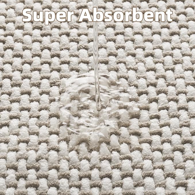 PADOOR-Bath Mat-Super Absorbent Chenille Bathroom Mats-Rubber Backed Bath Mats for Bathroom Non Slip, Easy Clean Bathroom Rugs Front of Bathtub,Shower Room,Sink-17×28, Beige&Cream